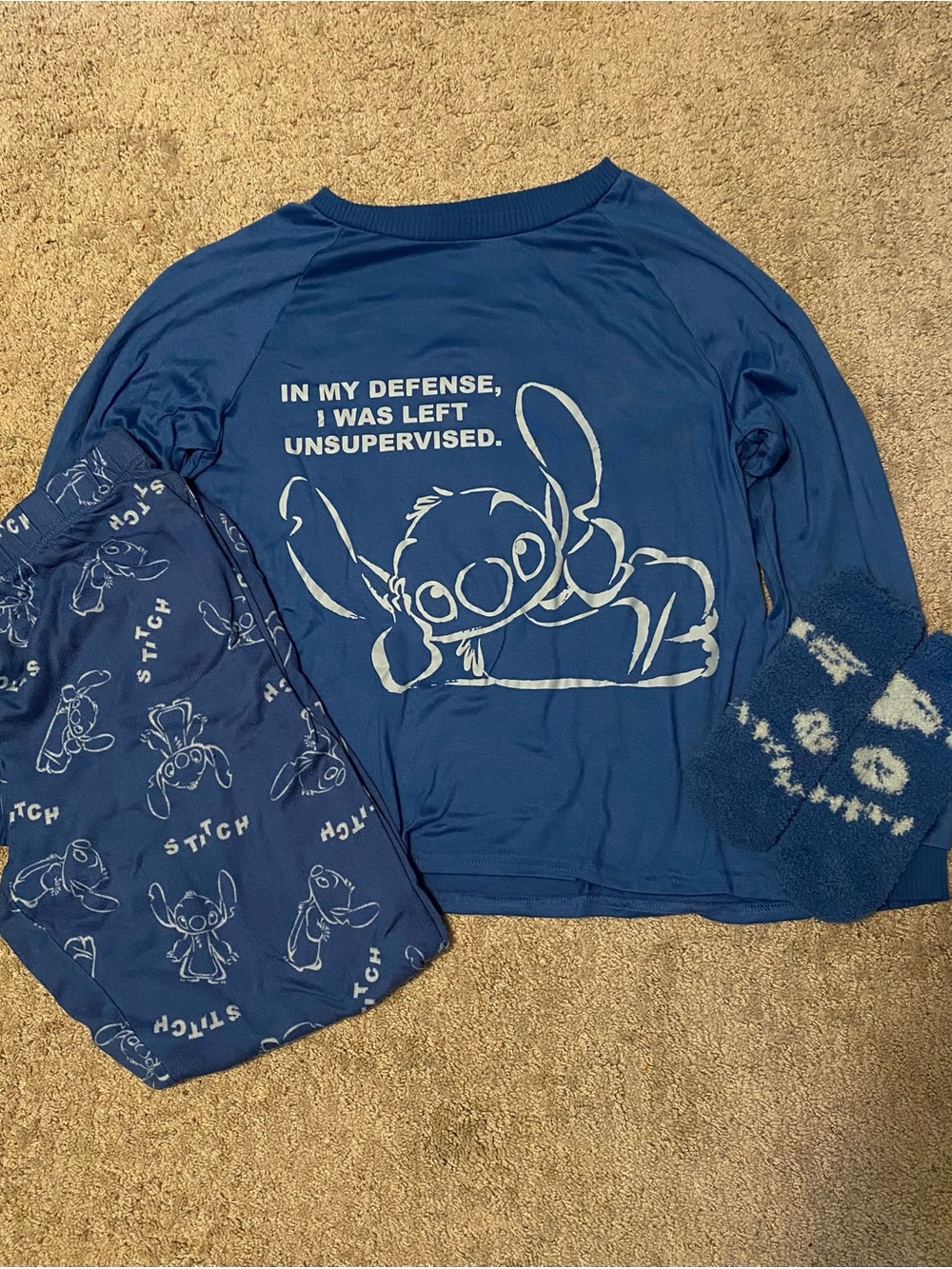 Disney Women's Navy Blue Stitch Pajama Set with Graphic Top